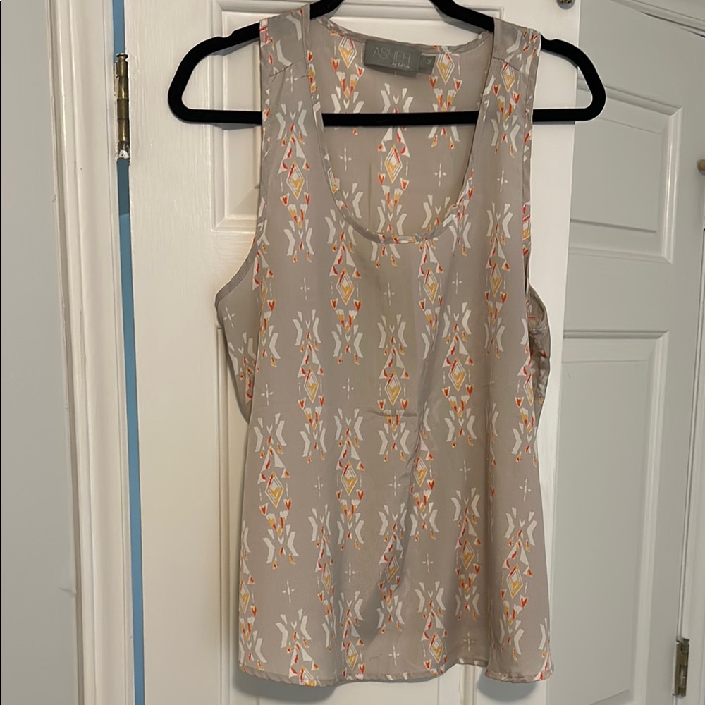 fab'rik Beige and Orange Patterned Tank Top